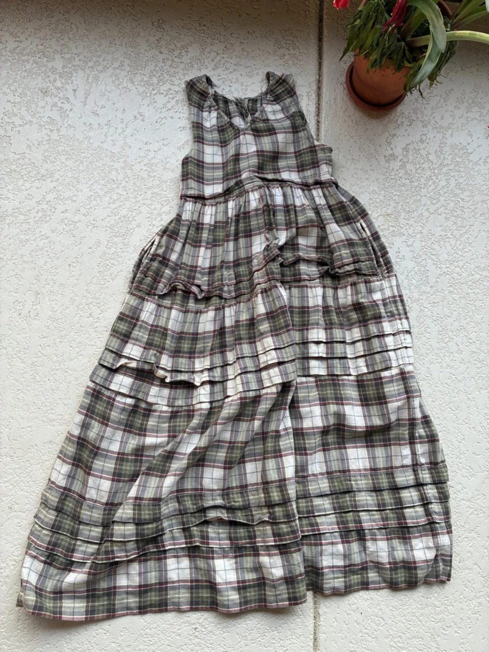 Basin + Range Organic Cotton Plaid Tiered Midi "Ranch" Farmhouse Dress - Picture 1 of 10